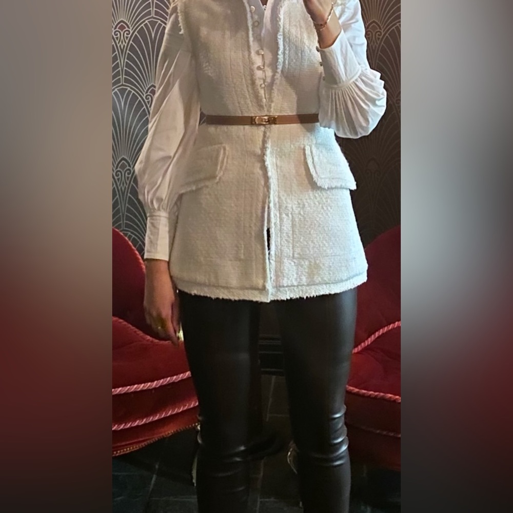 KAREN MILLEN X LYDIA MILLEN BOUCLE SLEEVELESS JACKET